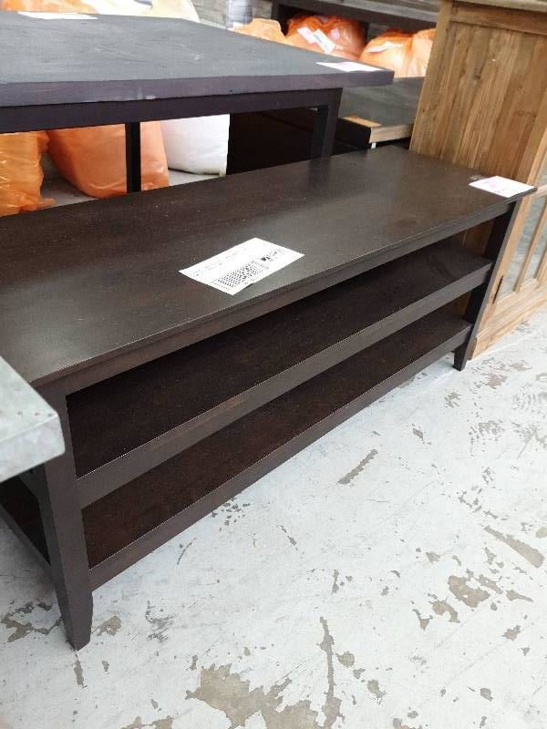 EX DISPLAY HOME FURNITURE - DARK TIMBER OPEN SHELF CONSOLE TABLE SOLD AS IS