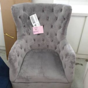 EX DISPLAY HOME FURNITURE - GREY UPHOLSTERED ARM CHAIR SOLD AS IS