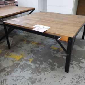 EX DISPLAY HOME FURNITURE TIMBER & METAL SQUARE COFFEE TABLE SOLD AS IS