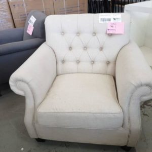 EX DISPLAY HOME FURNITURE - CREAM UPHOLSTERED ARM CHAIR SOLD AS IS