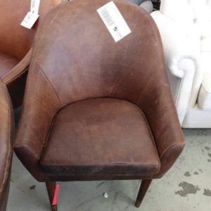 EX DISPLAY HOME FURNITURE - BROWN LEATHER ARM CHAIR SOLD AS IS