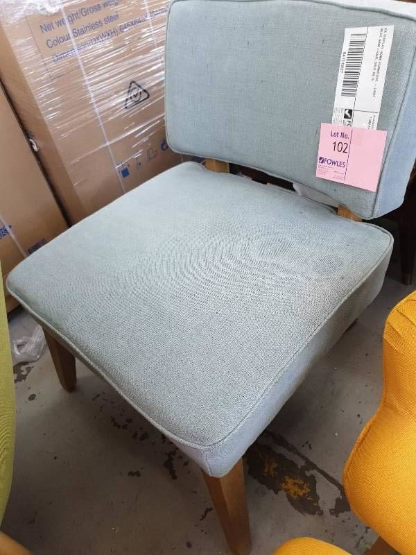 EX DISPLAY HOME FURNITURE - LIGHT BLUE ARM CHAIR SOLD AS IS