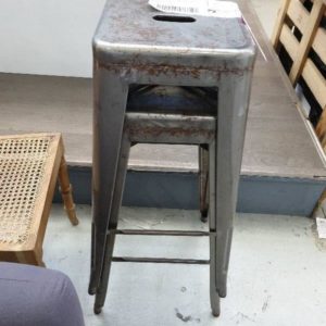EX DISPLAY HOME FURNITURE - PAIR OF SILVER METAL BAR STOOL SOLD AS IS SOLD AS IS