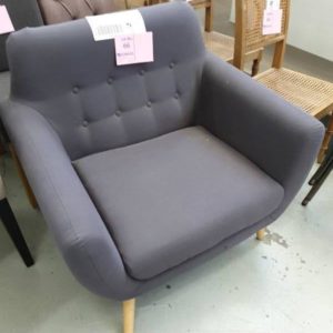 EX DISPLAY HOME FURNITURE - GREY ARM CHAIR SOLD AS IS