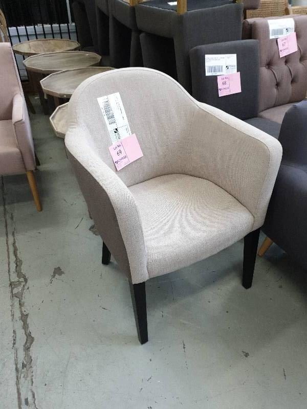 EX DISPLAY HOME FURNITURE - LINEN TUB CHAIR SOLD AS IS