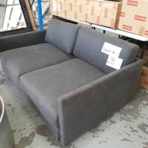 EX DISPLAY HOME FURNITURE - GREY MATERIAL 2 SEATER COUCH SOLD AS IS