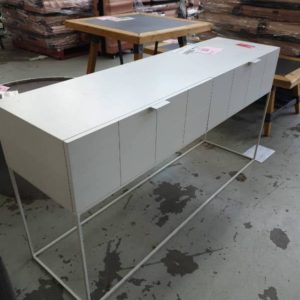 EX DISPLAY HOME FURNITURE - WHITE HALL TABLE WITH 2 DRAWERS SOLD AS IS
