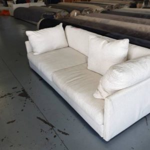 EX DISPLAY HOME FURNITURE - WHITE LINEN 2.5 SEATER COUCH SOLD AS IS MATERIAL HAS MARKS