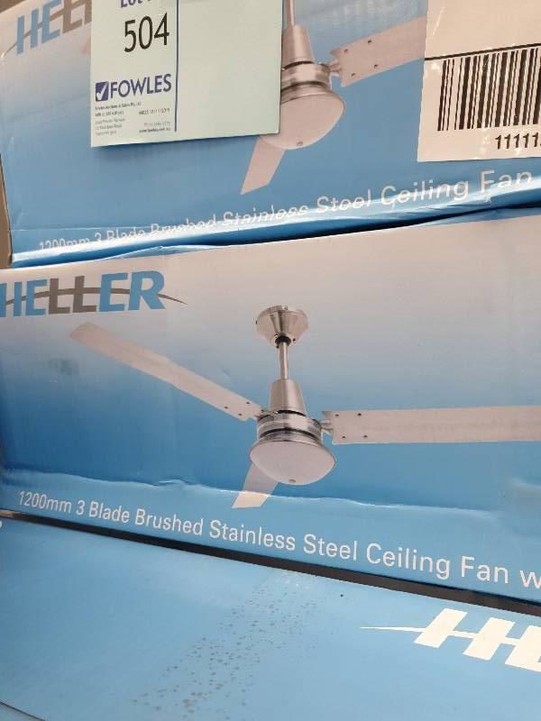 HELER 1200MM 3 BLADE BRUSHED S/STEEL CEILING FAN WITH LIGHT TRINITY