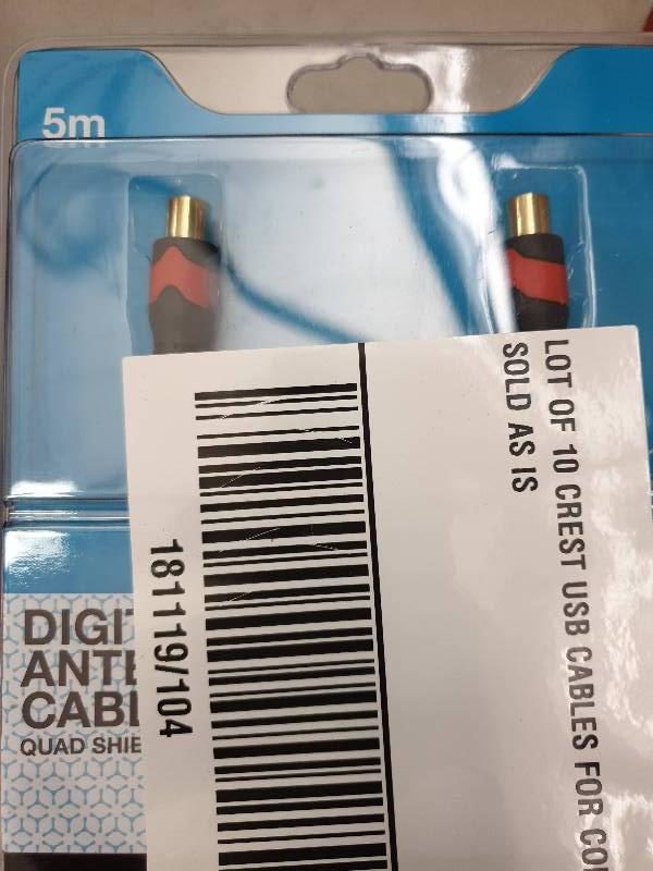 LOT OF 10 CREST USB CABLES FOR COMPUTER SOLD AS IS