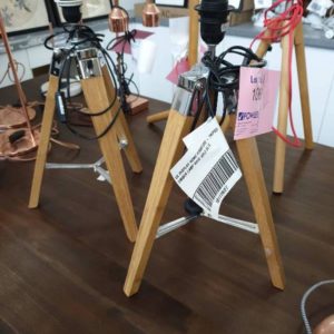 EX DISPLAY HOME FURNITURE - TRIPOD TIMBER LAMP BASE SOLD AS IS