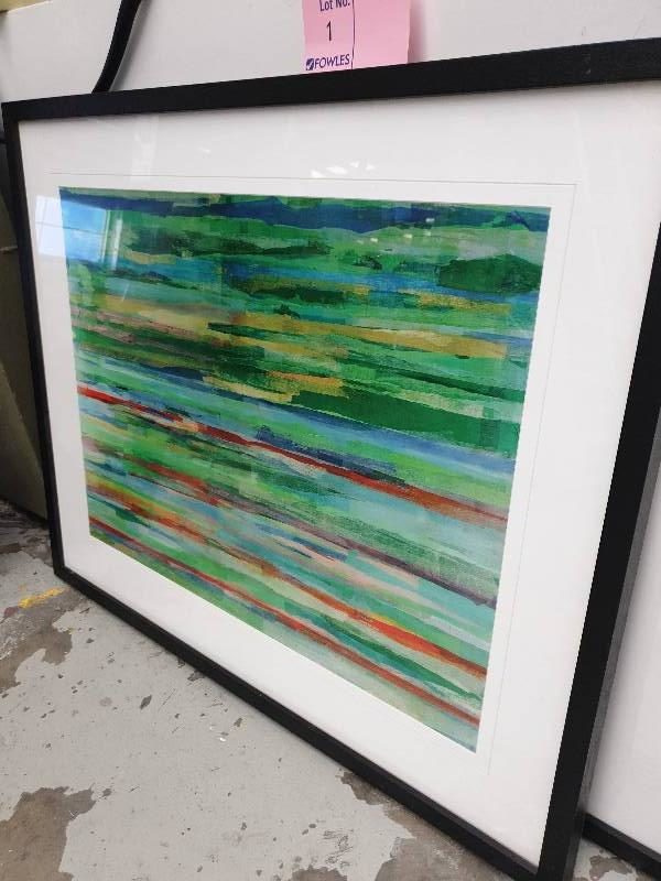 EX DISPLAY HOME FURNITURE - ABSTRACT PRINT - GREEN COLOURS SOLD AS IS