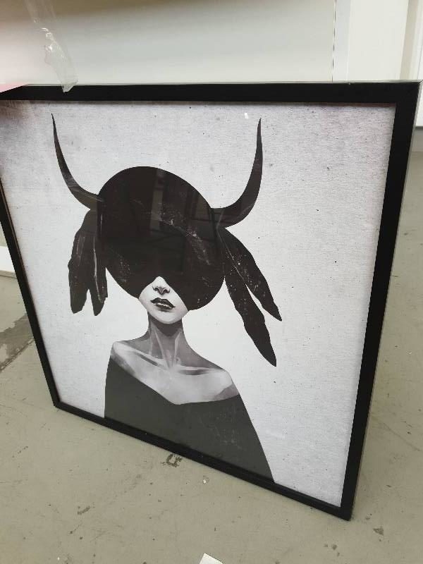 EX DISPLAY HOME FURNITURE - BLACK & WHITE WOMAN PRINT SOLD AS IS