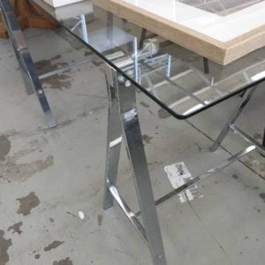 EX DISPLAY HOME FURNITURE - GLASS & CHROME TABLE SOLD AS IS
