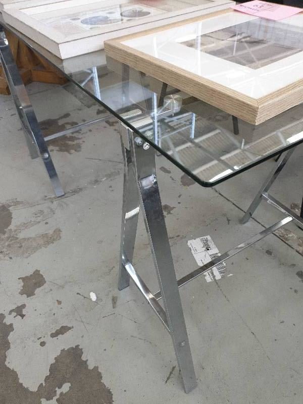 EX DISPLAY HOME FURNITURE - GLASS & CHROME TABLE SOLD AS IS