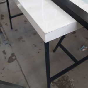 EX DISPLAY HOME FURNITURE - WHITE TABLE WITH GREY LEGS SOLD AS IS