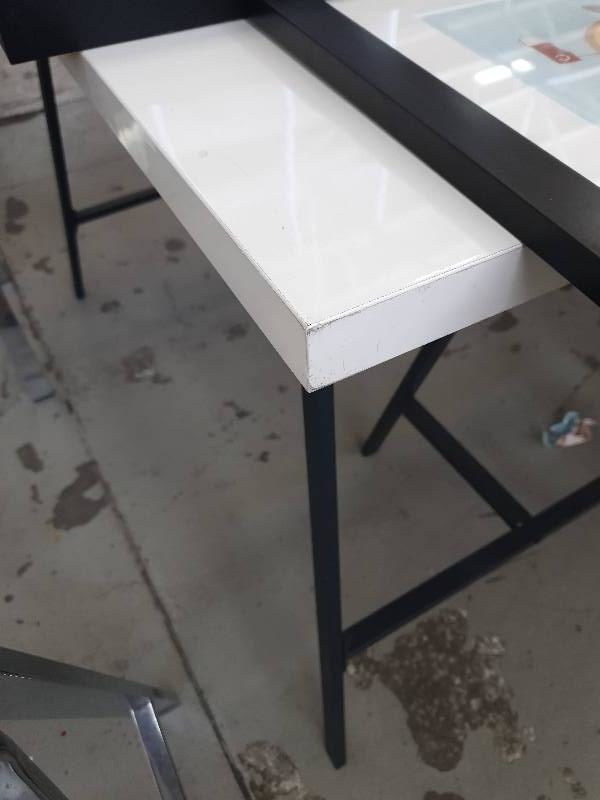 EX DISPLAY HOME FURNITURE - WHITE TABLE WITH GREY LEGS SOLD AS IS