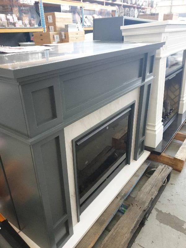 EX DISPLAY ELTHAM 2KW ELECTRIC FIREPLACE WITH MANTLE MODEL ETM20-AU GREY WITH MARBLE FINISH LED FLAME WITH LOG EFFECT RRP$2499 WITH 12 MONTH WARRANTY