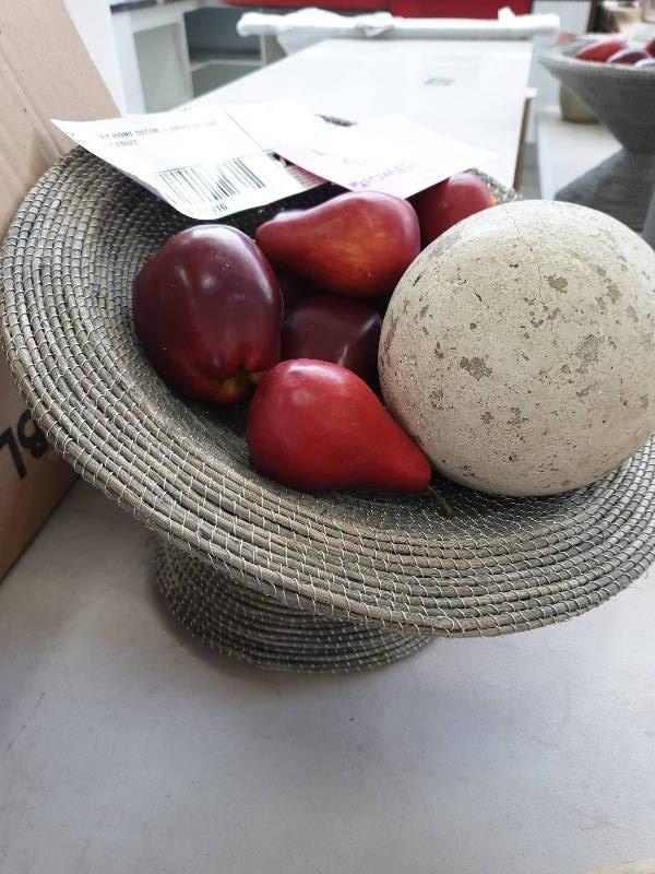 EX DISPLAY HOME DECOR - FRUIT BASKET WITH FAKE FRUIT SOLD AS IS