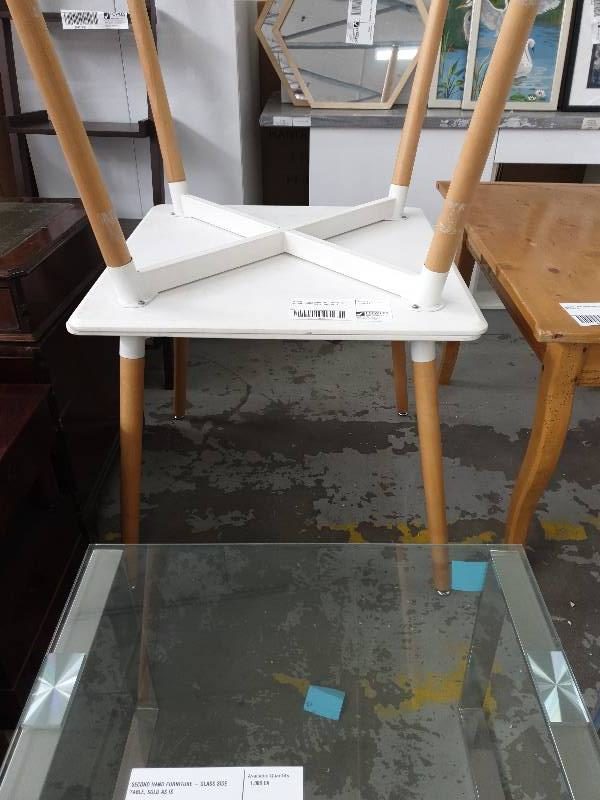 SECOND HAND FURNITURE - WHITE TOP SQUARE DINING TABLE SOLD AS IS