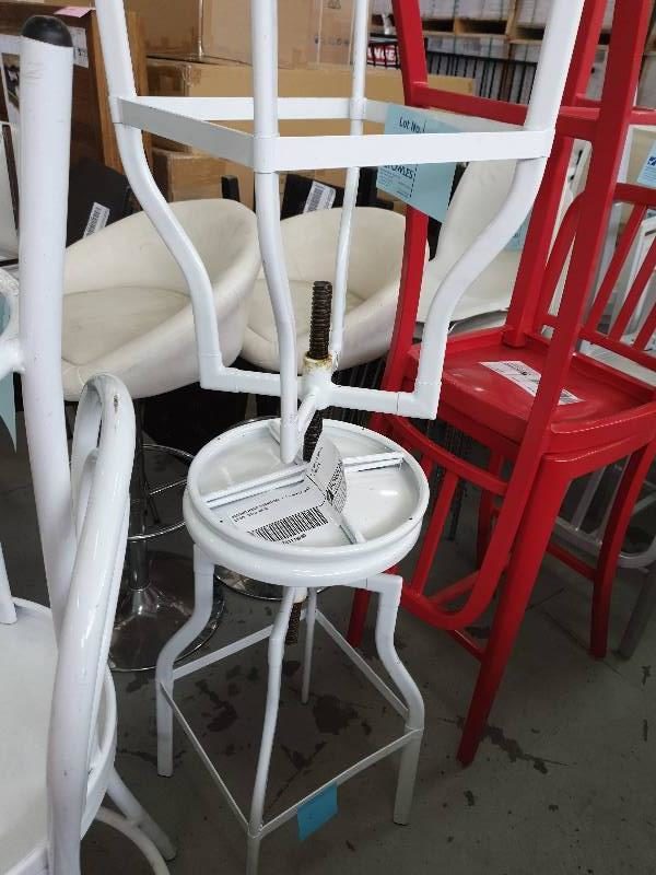 SECOND HAND FURNITURE - 2 X WHITE BAR STOOL SOLD AS IS