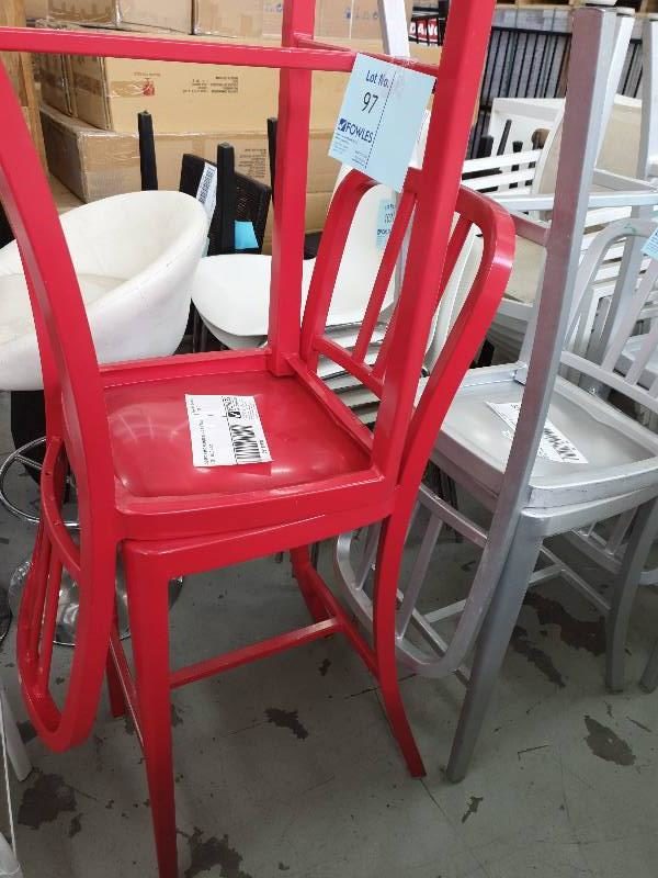 SECOND HAND FURNITURE - 2 X RED BAR STOOL SOLD AS IS