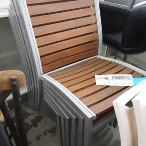 SECOND HAND FURNITURE - 6 X TIMBER & CHROME OUTDOOR CHAIRS SOLD AS IS