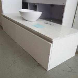 1500MM WALL HUNG WITH 2 DRAWER SIDE BY SIDE WITH WHITE STON TOP AND SINGLE BOWL