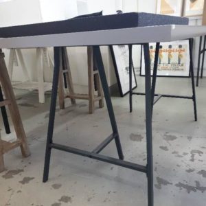 EX DISPLAY HOME FURNITURE - GREY TABLE WITH BLACK LEGS SOLD AS IS