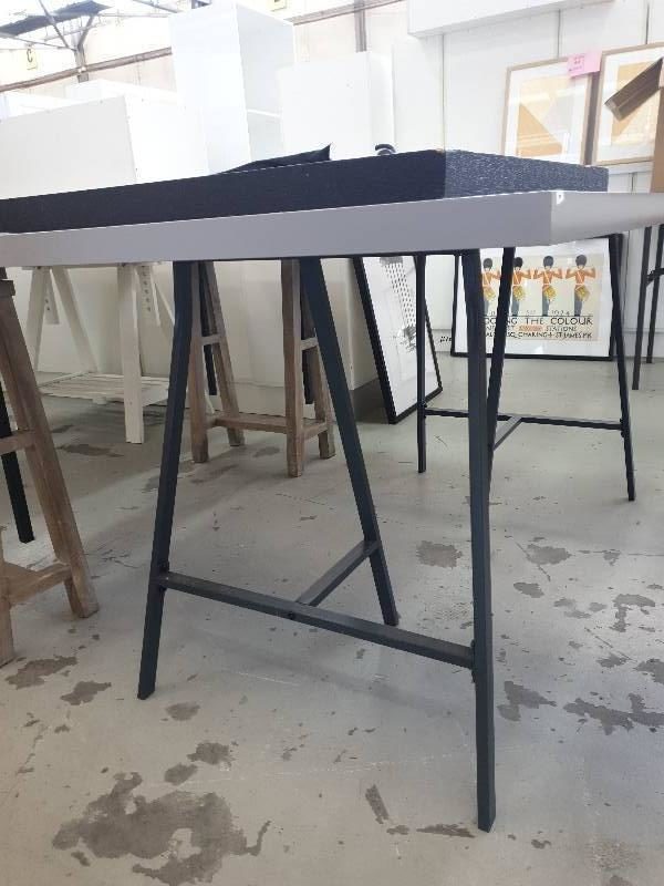 EX DISPLAY HOME FURNITURE - GREY TABLE WITH BLACK LEGS SOLD AS IS