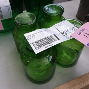 EX DISPLAY HOME DECOR - LOT OF 4 X GREEN JARS SOLD AS IS