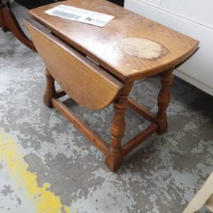 SECOND HAND FURNITURE - OLD TIMBER DROP LEAF TIMBER SMALL TABLE SOLD AS IS