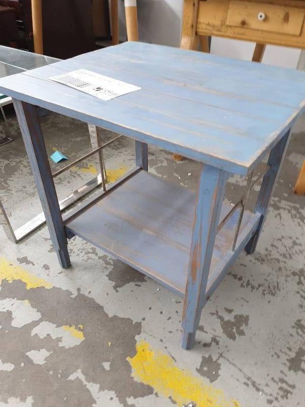 SECOND HAND FURNITURE - BLUE SIDE TABLE SOLD AS IS