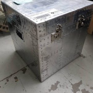 SECOND HAND FURNITURE - S/STEEL STORAGE BOX RIVETED EXTERIOR SOLD A IS