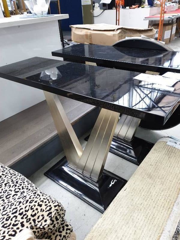 SECOND HAND FURNITURE - BLACK & GOLD PEDESTAL HALL TABLE SOLD AS IS