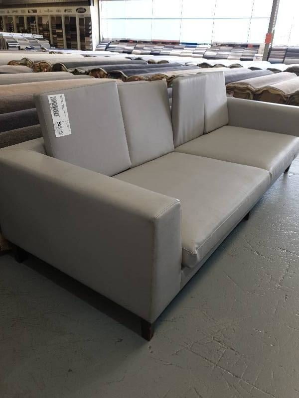 SECOND HAND FURNITURE - GREY VINYL 3 SEATER COUCH SOLD AS IS