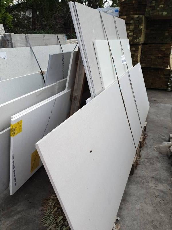 A FRAME CONTAINING ASSORTED STONE BENCH TOPS-(A FRAME INCLUDED)