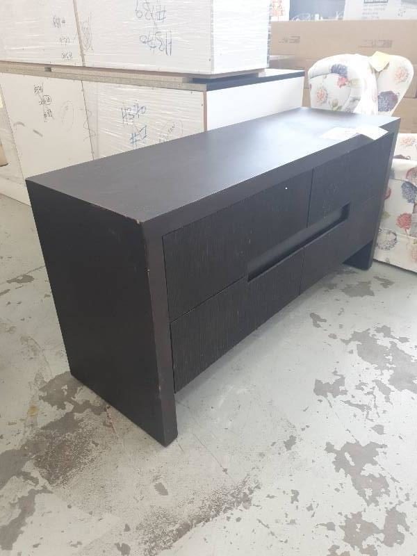 EX DISPLAY HOME FURNITURE - BROWN TIMBER CONSOLE SIDE TABLE SOLD AS IS