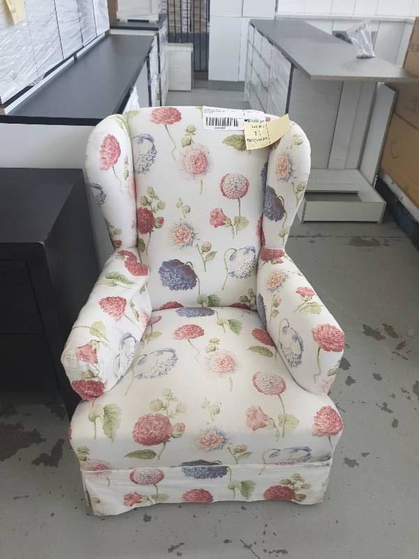 SECONDHAND FURNITURE - FLOWER UPHOLSTERED ARMCHAIR SOLD AS IS