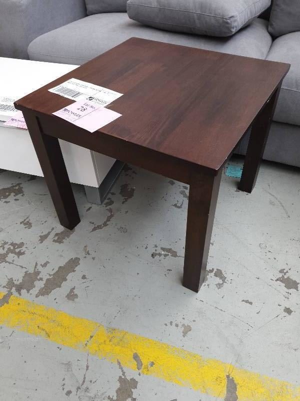 EX DISPLAY HOME FURNITURE - BROWN SQUARE TIMBER SIDE TABLE SOLD AS IS