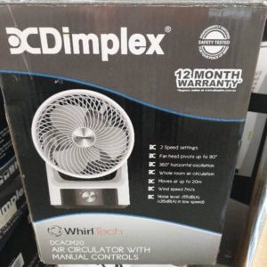 DIMPLEX DCACM20 AIR CIRCULTAOR WITH MANUAL CONTROLS RRP$99 WITH 3 MONTH WARRANTY