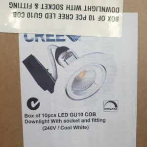 BOX OF 10 PCE CREE LED GU10 COB DOWNLIGHT WITH SOCKET & FITTING