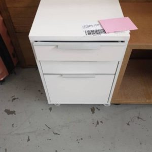 EX DISPLAY HOME FURNITURE - WHITE GLOSS FILING CABINET SOLD AS IS SOLD AS IS