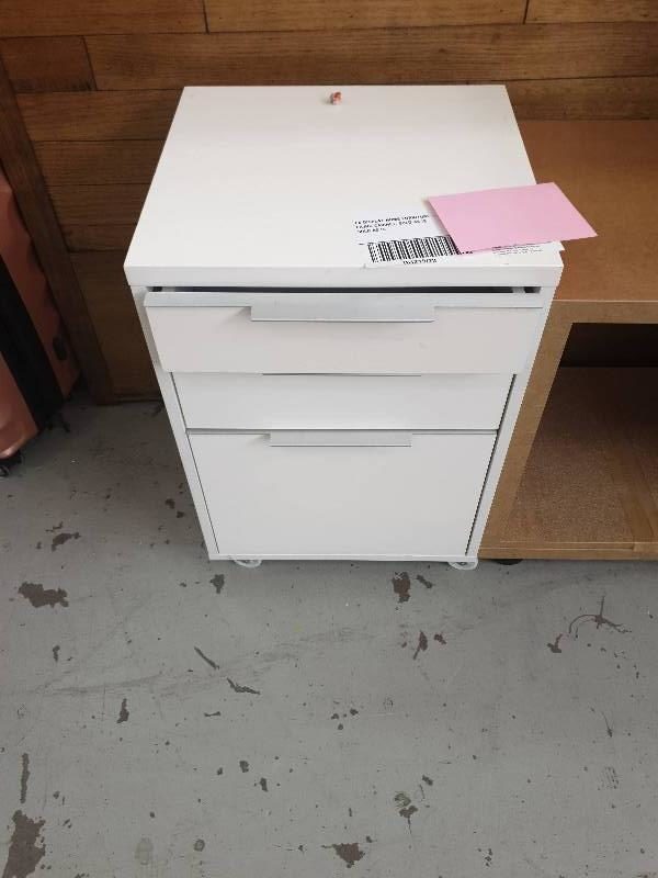 EX DISPLAY HOME FURNITURE - WHITE GLOSS FILING CABINET SOLD AS IS SOLD AS IS