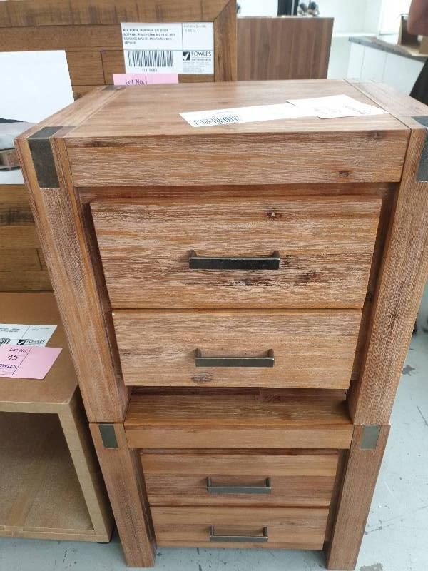 EX DISPLAY HOME FURNITURE - BROWN BEDSIDE TABLE 2 DRAWER SOLD AS IS