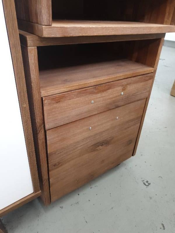 EX DISPLAY HOME FURNITURE - NATURAL TIMBER FILING CABINET SOLD AS IS SOLD AS IS