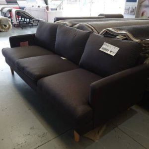 EX DISPLAY HOME FURNITURE - BLACK MATERIAL 3 SEATER COUCH SOLD AS IS