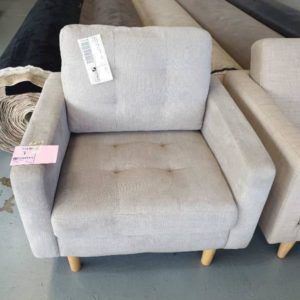 EX DISPLAY HOME FURNITURE - BEIGE ARMCHAIR SOLD AS IS SOLD AS IS
