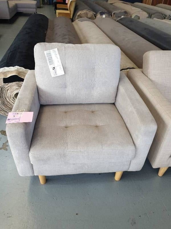 EX DISPLAY HOME FURNITURE - BEIGE ARMCHAIR SOLD AS IS SOLD AS IS