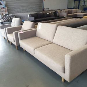 EX DISPLAY HOME FURNITURE - BEIGE 2.5 SEATER COUCH WITH SINGLE ARM CHAIR SOLD AS IS